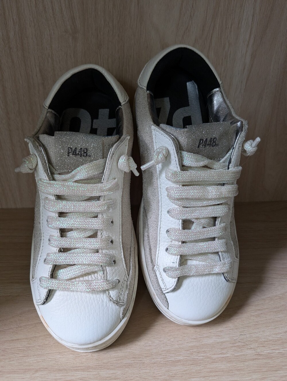 P448 Women's Iridescent Cream and White Low-Top Sneakers